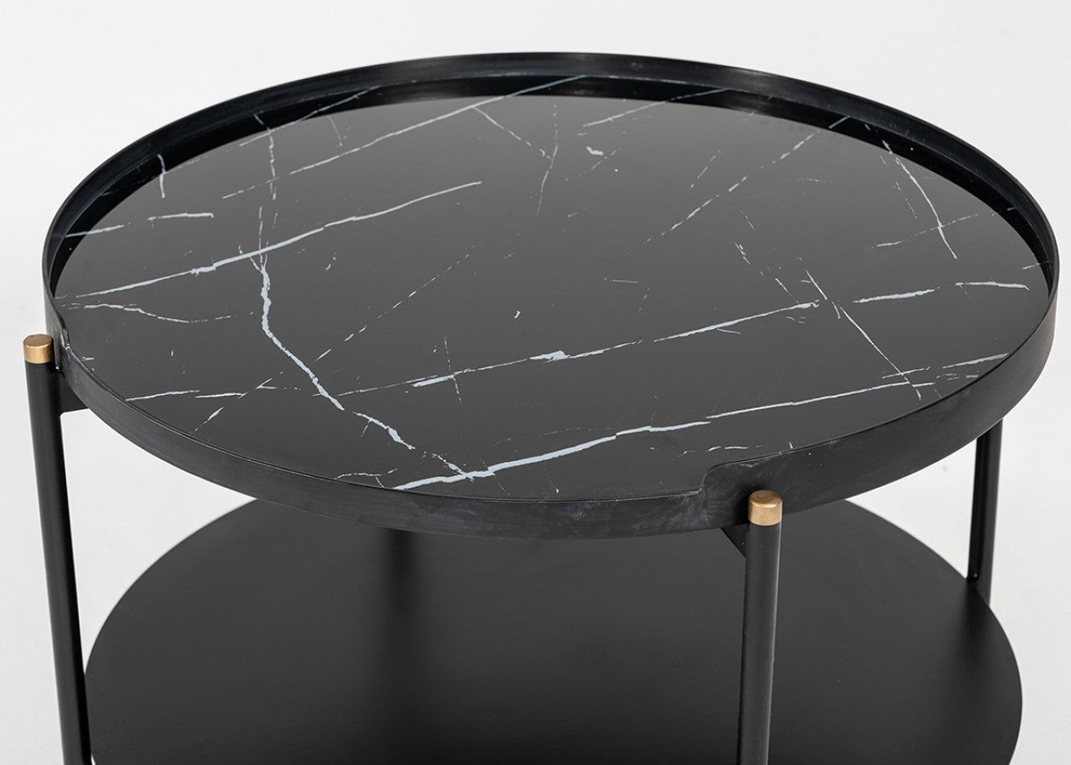 Modern Black Marble Painted Round Metal Coffee Table By Homeroots | Coffee Tables | Modishstore - 3