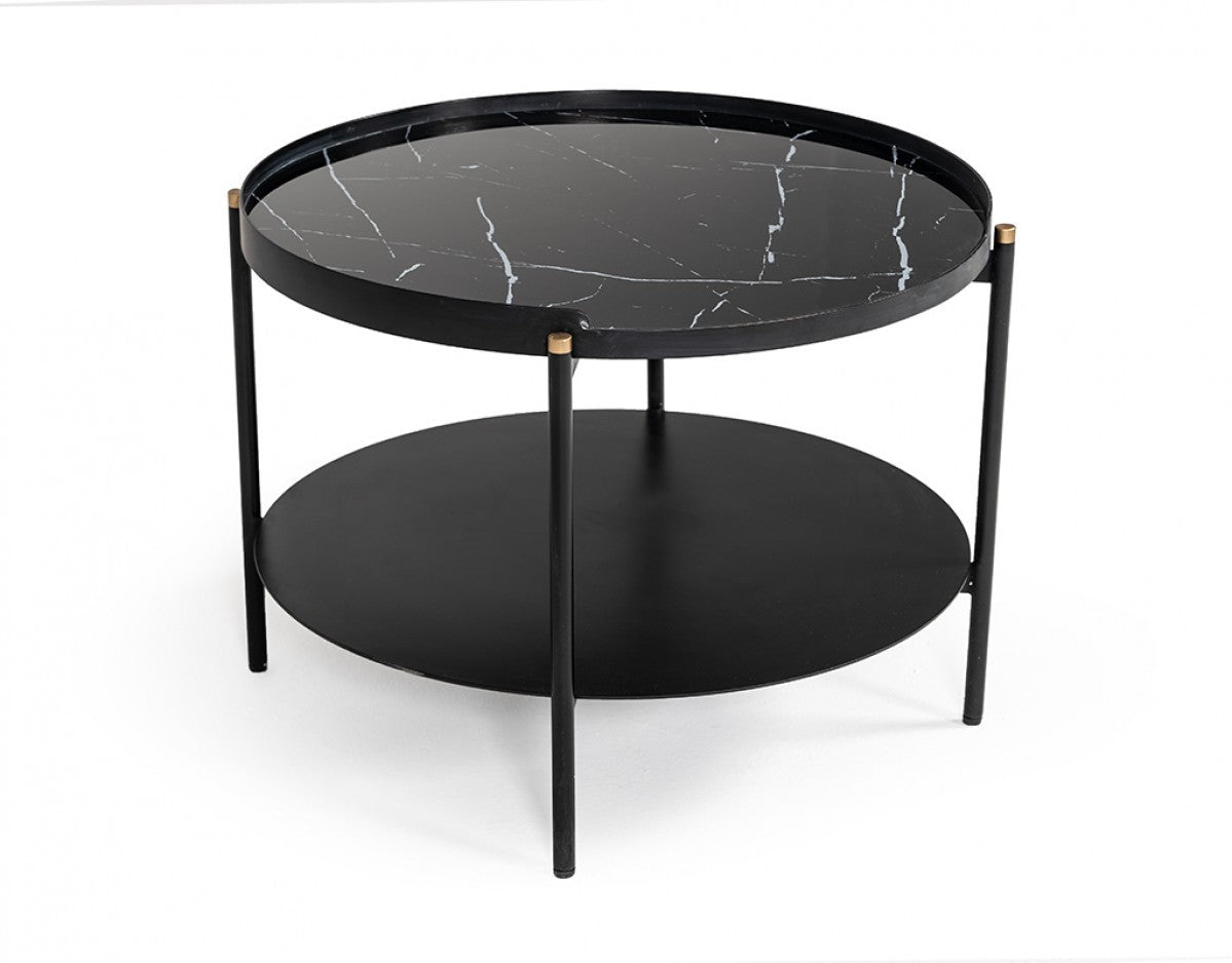 Modern Black Marble Painted Round Metal Coffee Table By Homeroots | Coffee Tables | Modishstore - 4