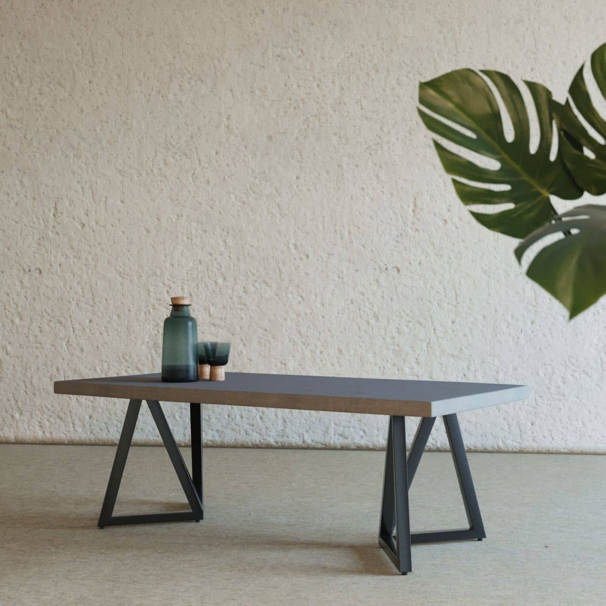 Modern Dark Gray Concrete and Black Metal Coffee Table By Homeroots | Coffee Tables | Modishstore