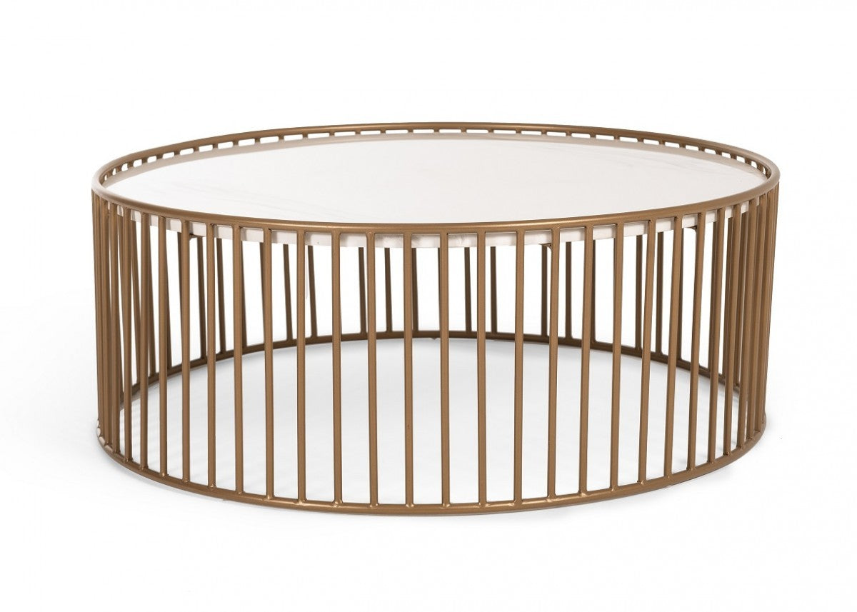 Modern Round White and Gold Faux Marble Coffee Table By Homeroots | Coffee Tables | Modishstore