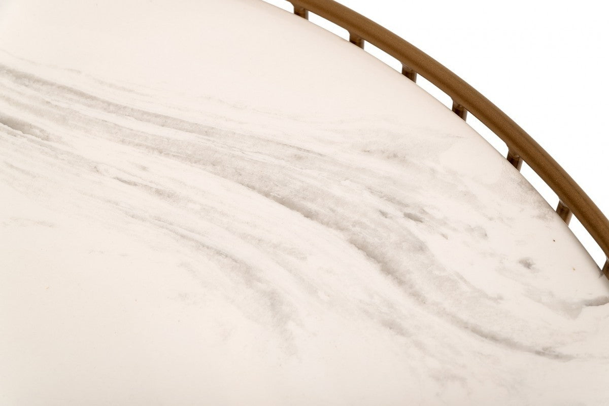 Modern Round White and Gold Faux Marble Coffee Table By Homeroots | Coffee Tables | Modishstore - 2