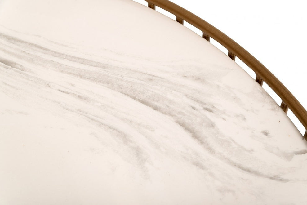 Modern Round White and Gold Faux Marble Coffee Table By Homeroots | Coffee Tables | Modishstore - 2