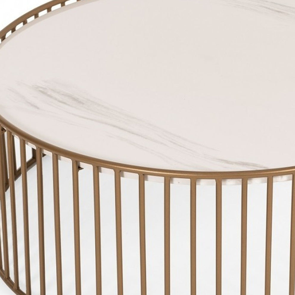 Modern Round White and Gold Faux Marble Coffee Table By Homeroots | Coffee Tables | Modishstore - 5