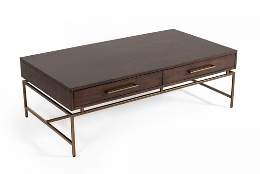 Mid Century Modern Acacia and Brass Coffee Table By Homeroots | Coffee Tables | Modishstore
