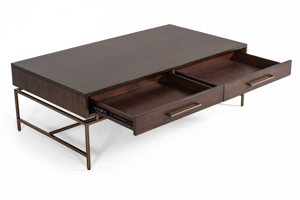 Mid Century Modern Acacia and Brass Coffee Table By Homeroots | Coffee Tables | Modishstore - 2