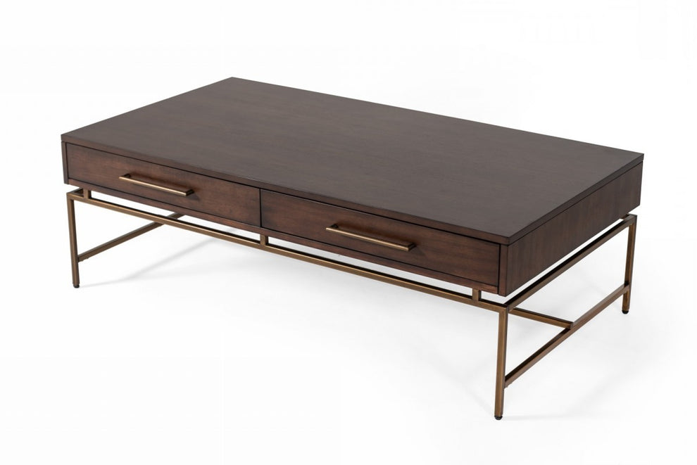 Mid Century Modern Acacia and Brass Coffee Table By Homeroots | Coffee Tables | Modishstore - 3