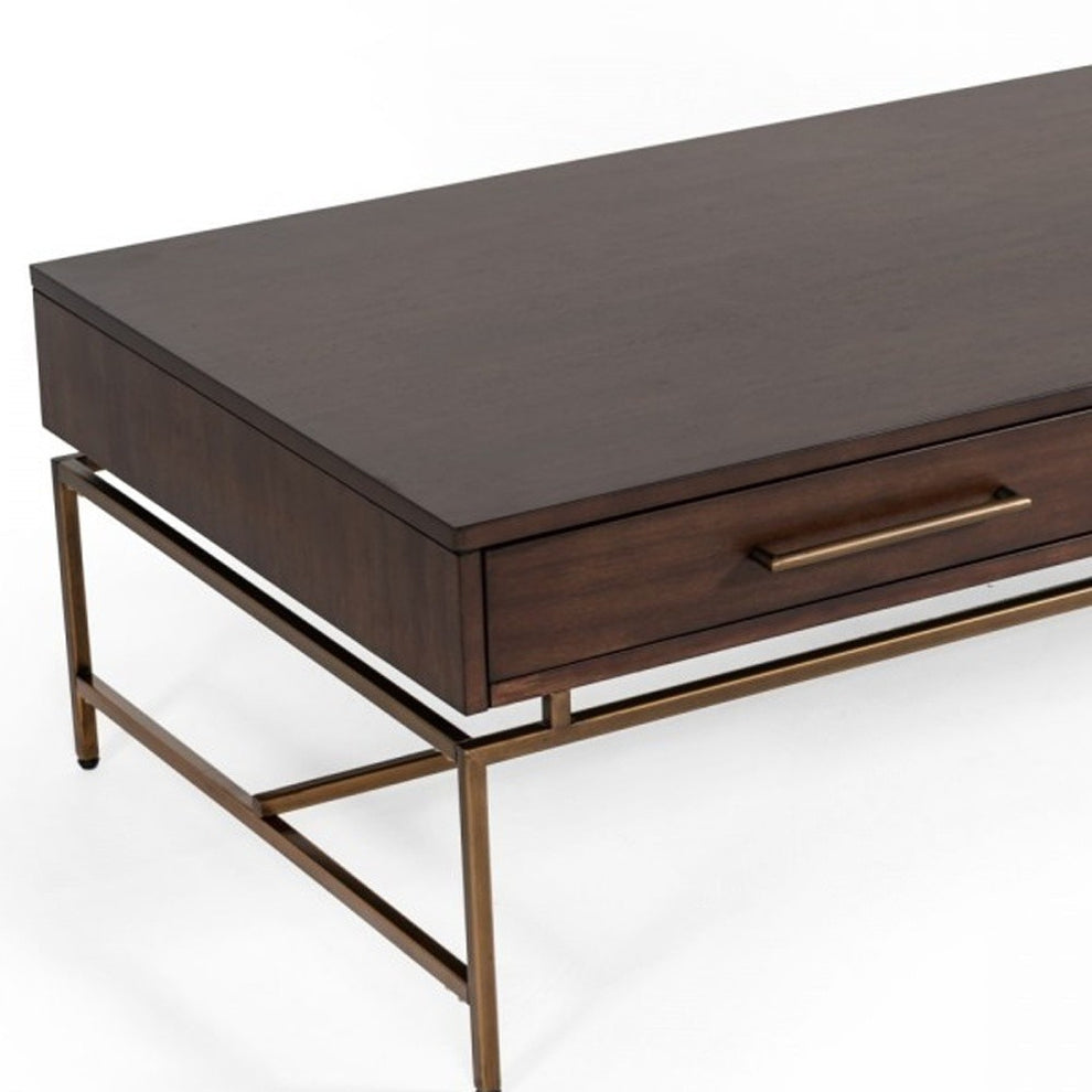 Mid Century Modern Acacia and Brass Coffee Table By Homeroots | Coffee Tables | Modishstore - 5