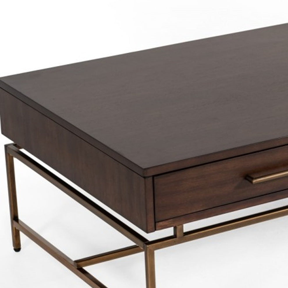 Mid Century Modern Acacia and Brass Coffee Table By Homeroots | Coffee Tables | Modishstore - 6