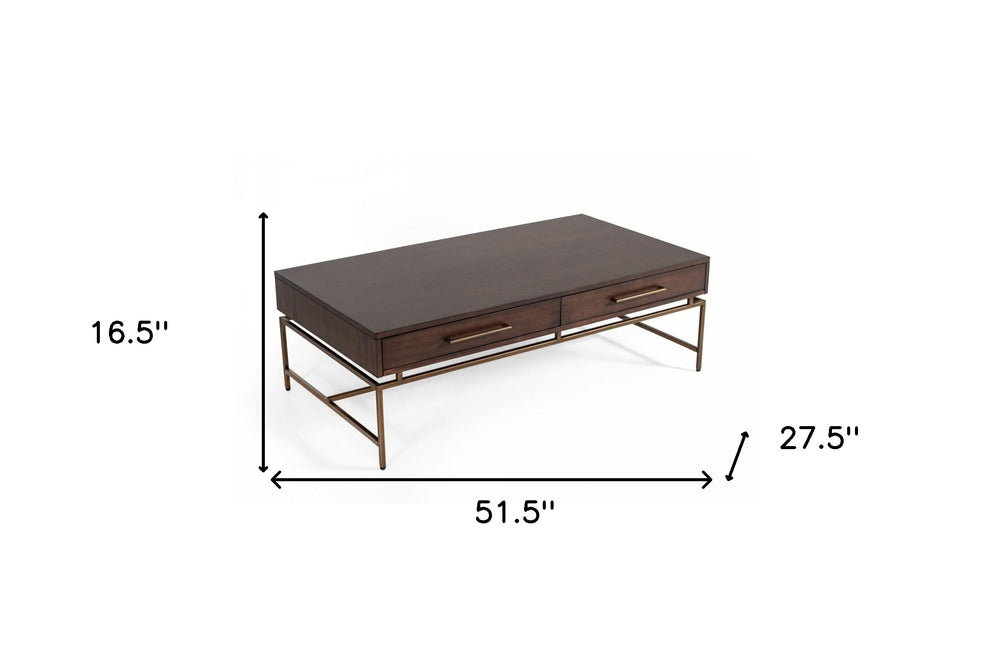 Mid Century Modern Acacia and Brass Coffee Table By Homeroots | Coffee Tables | Modishstore - 7