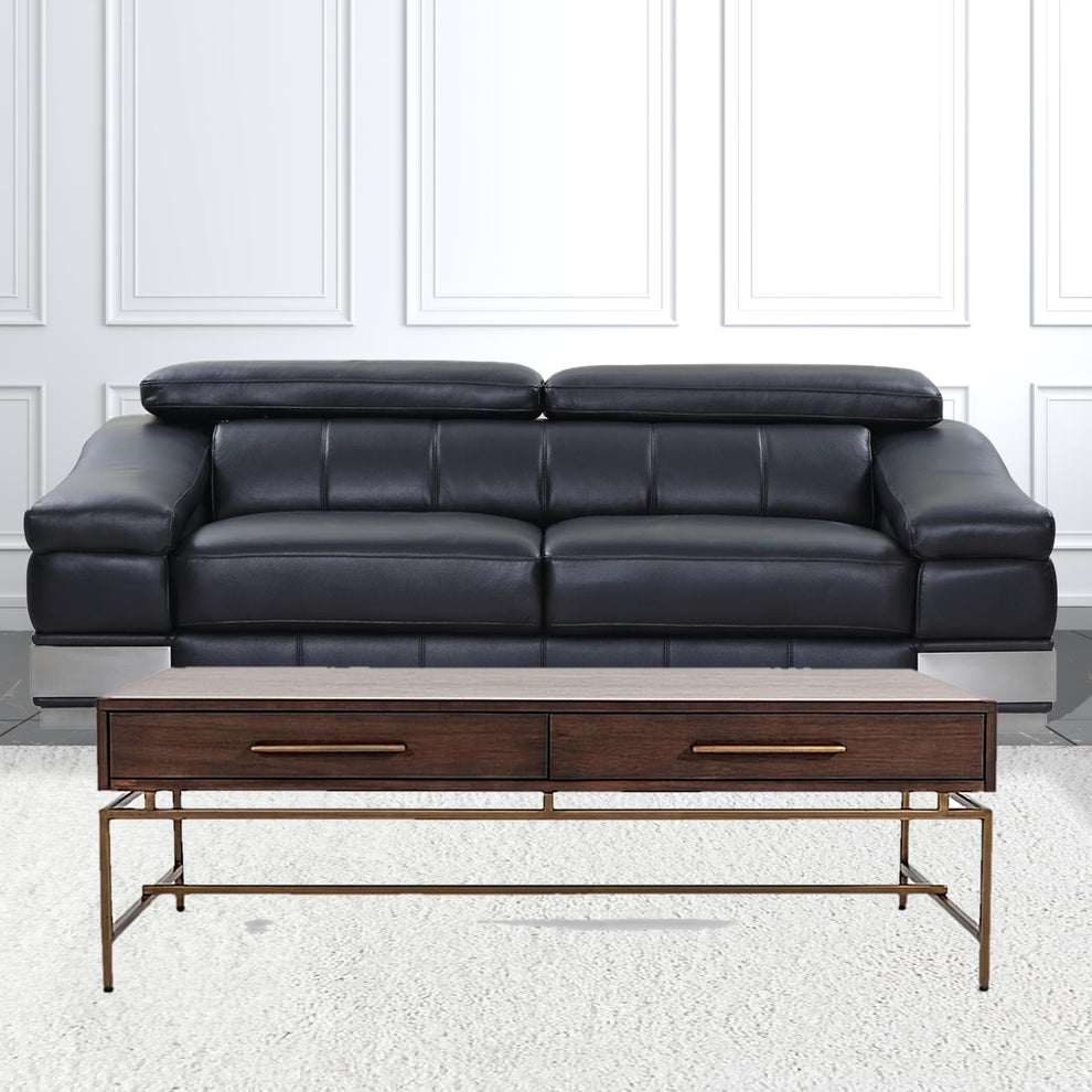 Mid Century Modern Acacia and Brass Coffee Table By Homeroots | Coffee Tables | Modishstore - 4