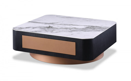 Modern White Black and Rose Gold Coffee Table with One Drawer By Homeroots | Coffee Tables | Modishstore