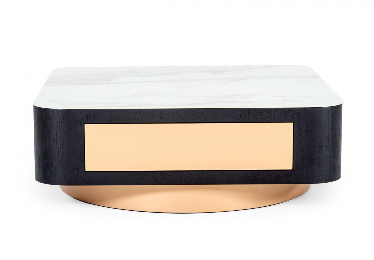 Modern White Black and Rose Gold Coffee Table with One Drawer By Homeroots | Coffee Tables | Modishstore - 2