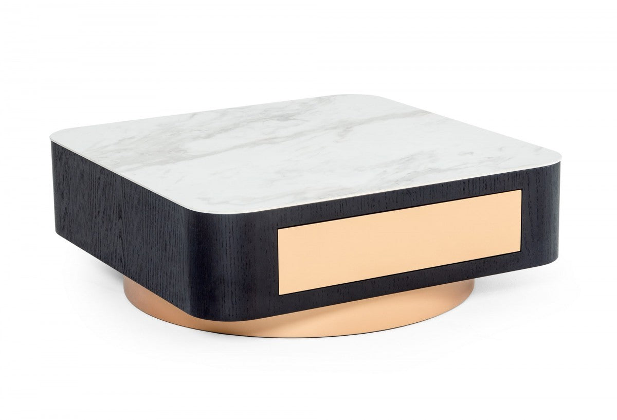 Modern White Black and Rose Gold Coffee Table with One Drawer By Homeroots | Coffee Tables | Modishstore - 3