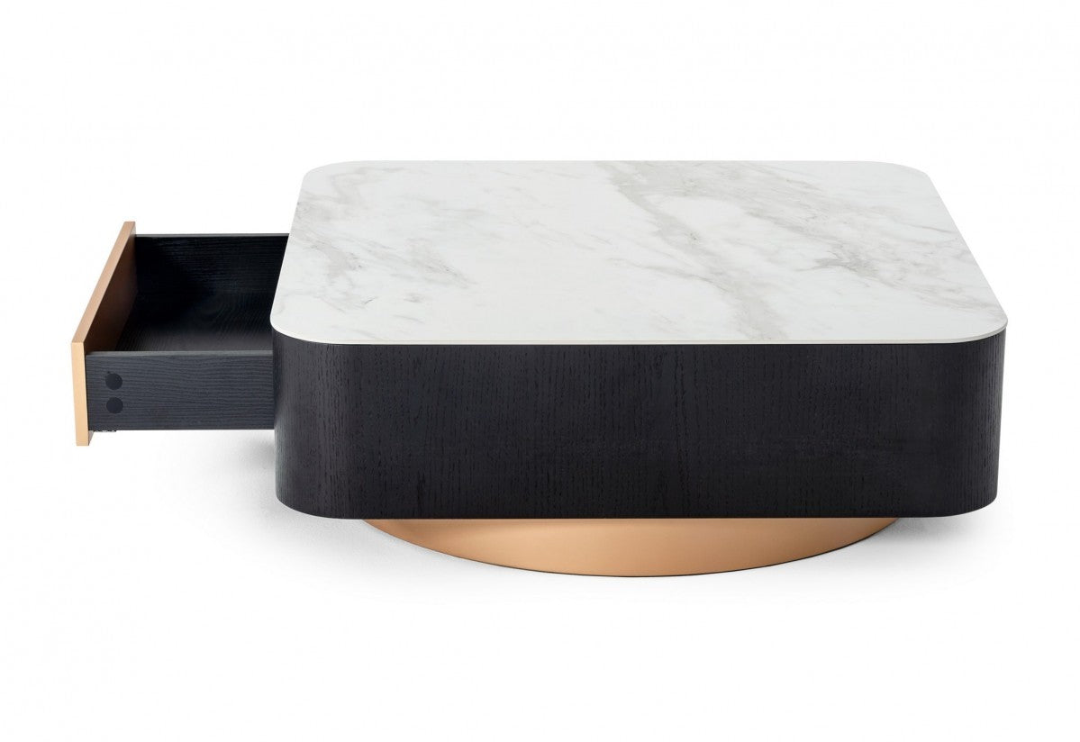 Modern White Black and Rose Gold Coffee Table with One Drawer By Homeroots | Coffee Tables | Modishstore - 4