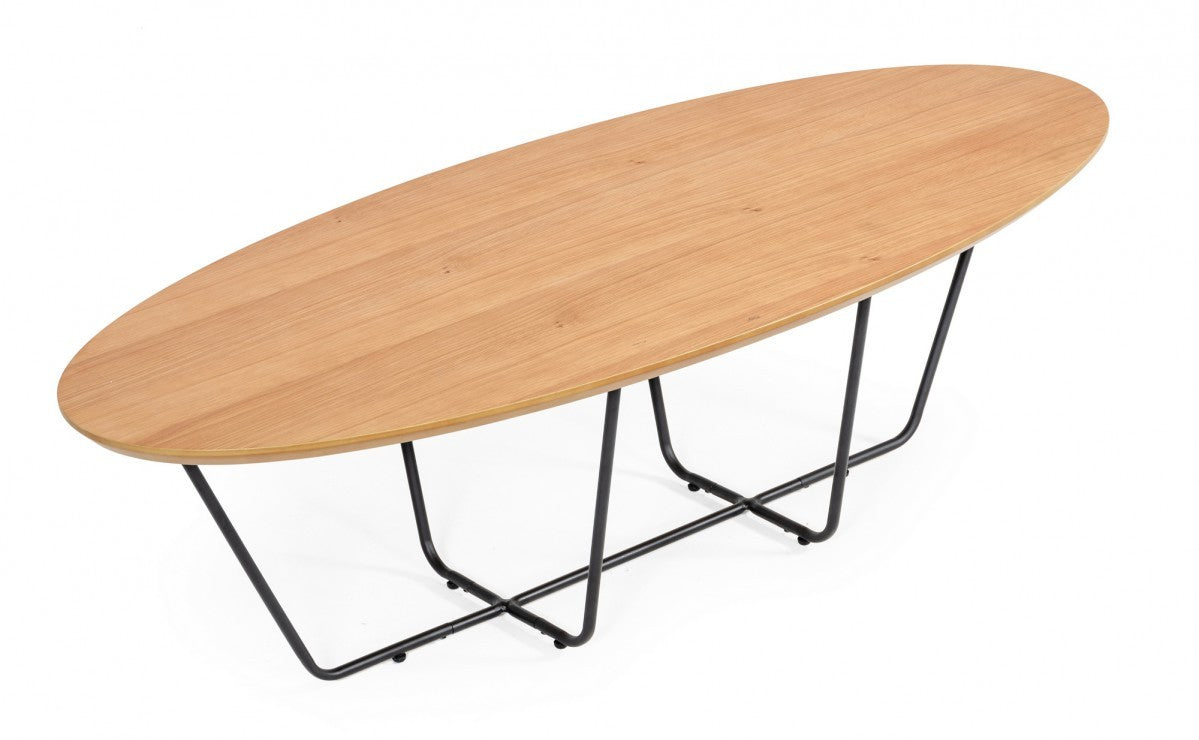 Industrial Large Oak and Black Powder Metal Coffee Table By Homeroots | Coffee Tables | Modishstore