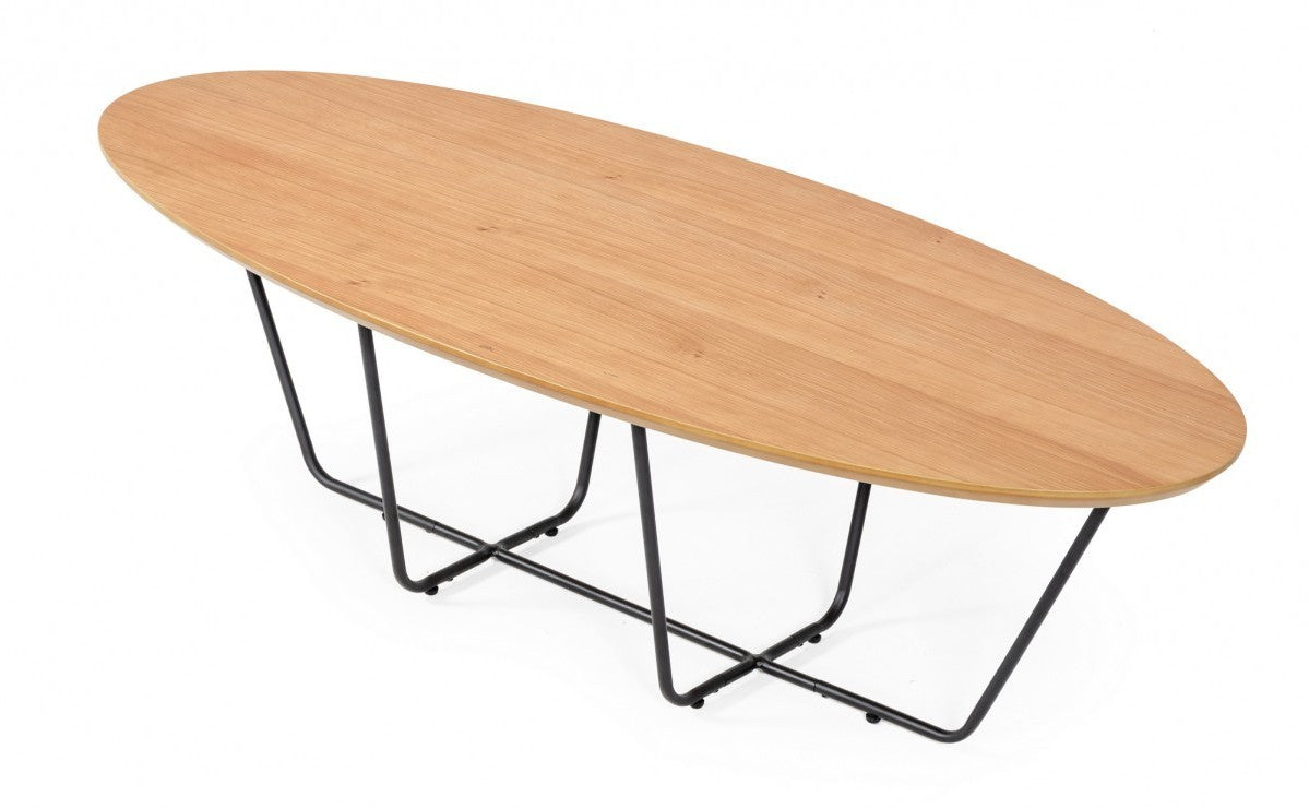 Industrial Large Oak and Black Powder Metal Coffee Table By Homeroots | Coffee Tables | Modishstore - 3