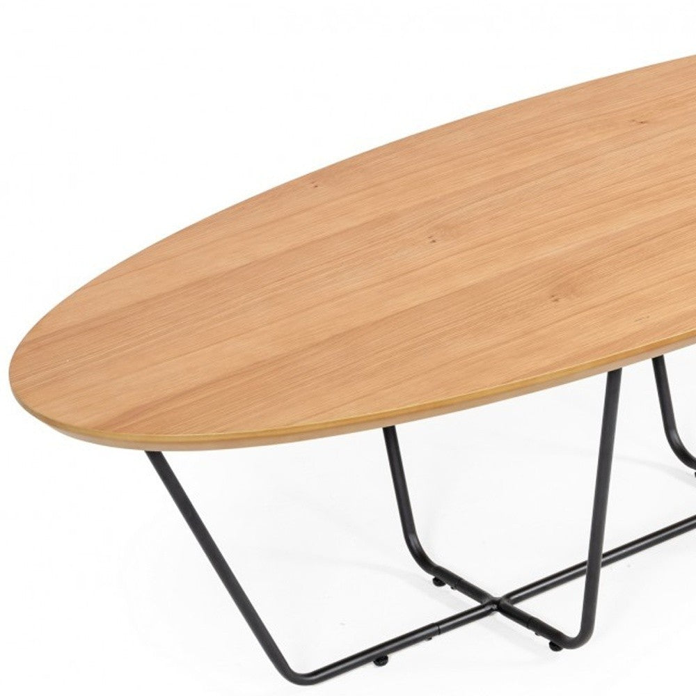 Industrial Large Oak and Black Powder Metal Coffee Table By Homeroots | Coffee Tables | Modishstore - 5