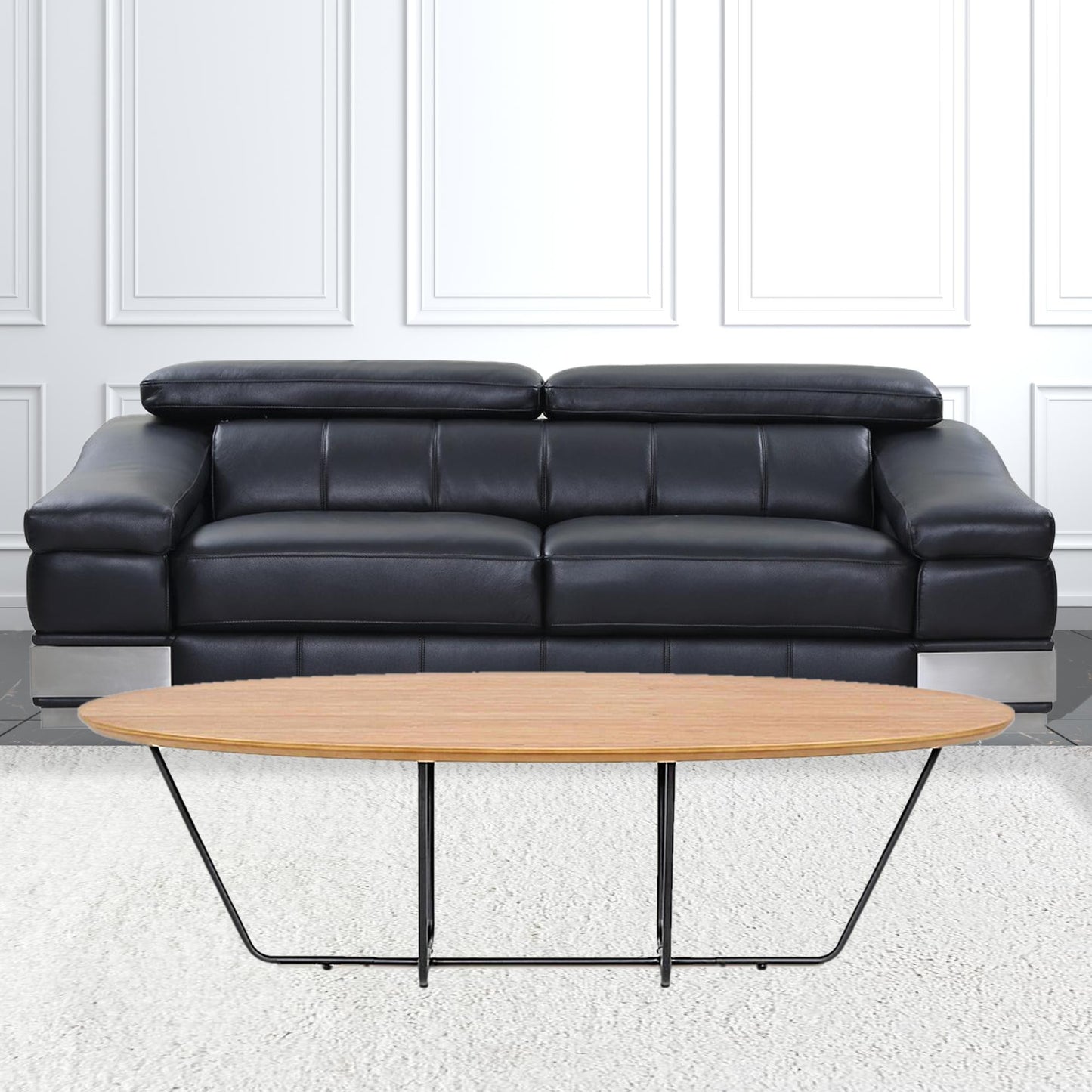 Industrial Large Oak and Black Powder Metal Coffee Table By Homeroots | Coffee Tables | Modishstore - 4
