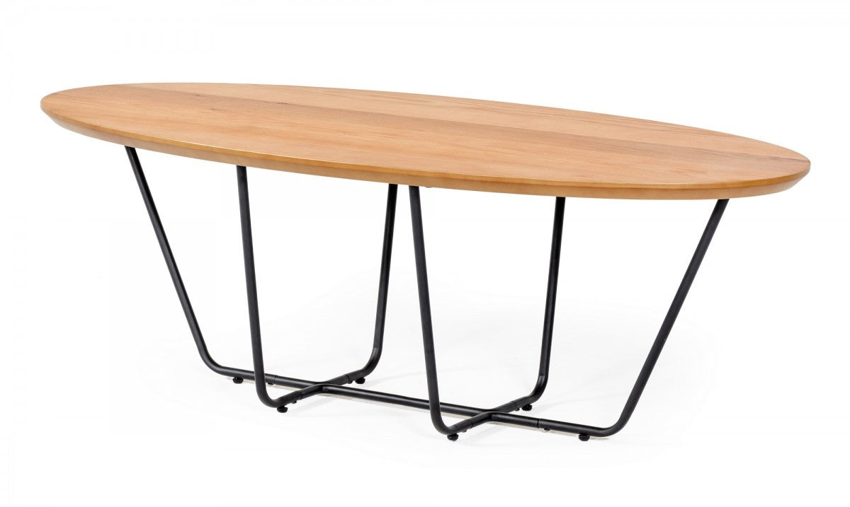 Industrial Small Oak and Black Powder Metal Coffee Table By Homeroots | Coffee Tables | Modishstore