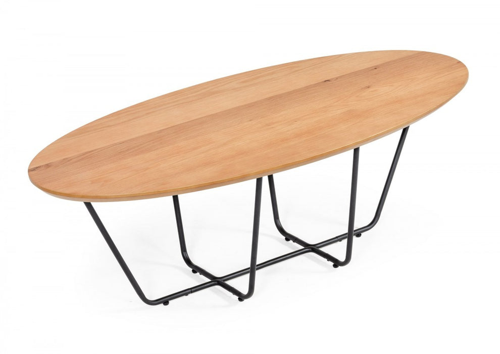 Industrial Small Oak and Black Powder Metal Coffee Table By Homeroots | Coffee Tables | Modishstore - 3
