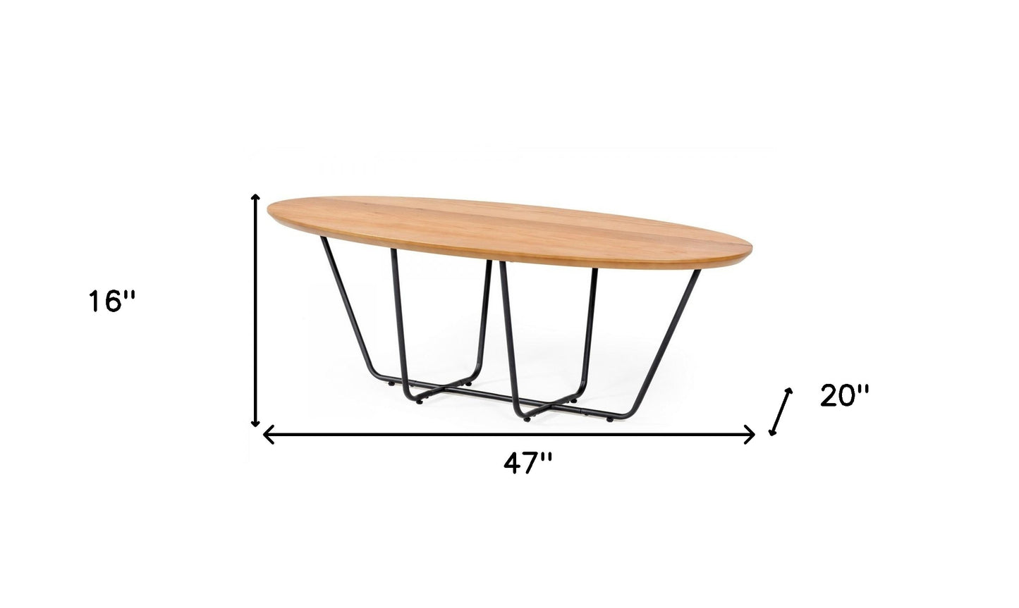 Industrial Small Oak and Black Powder Metal Coffee Table By Homeroots | Coffee Tables | Modishstore - 8