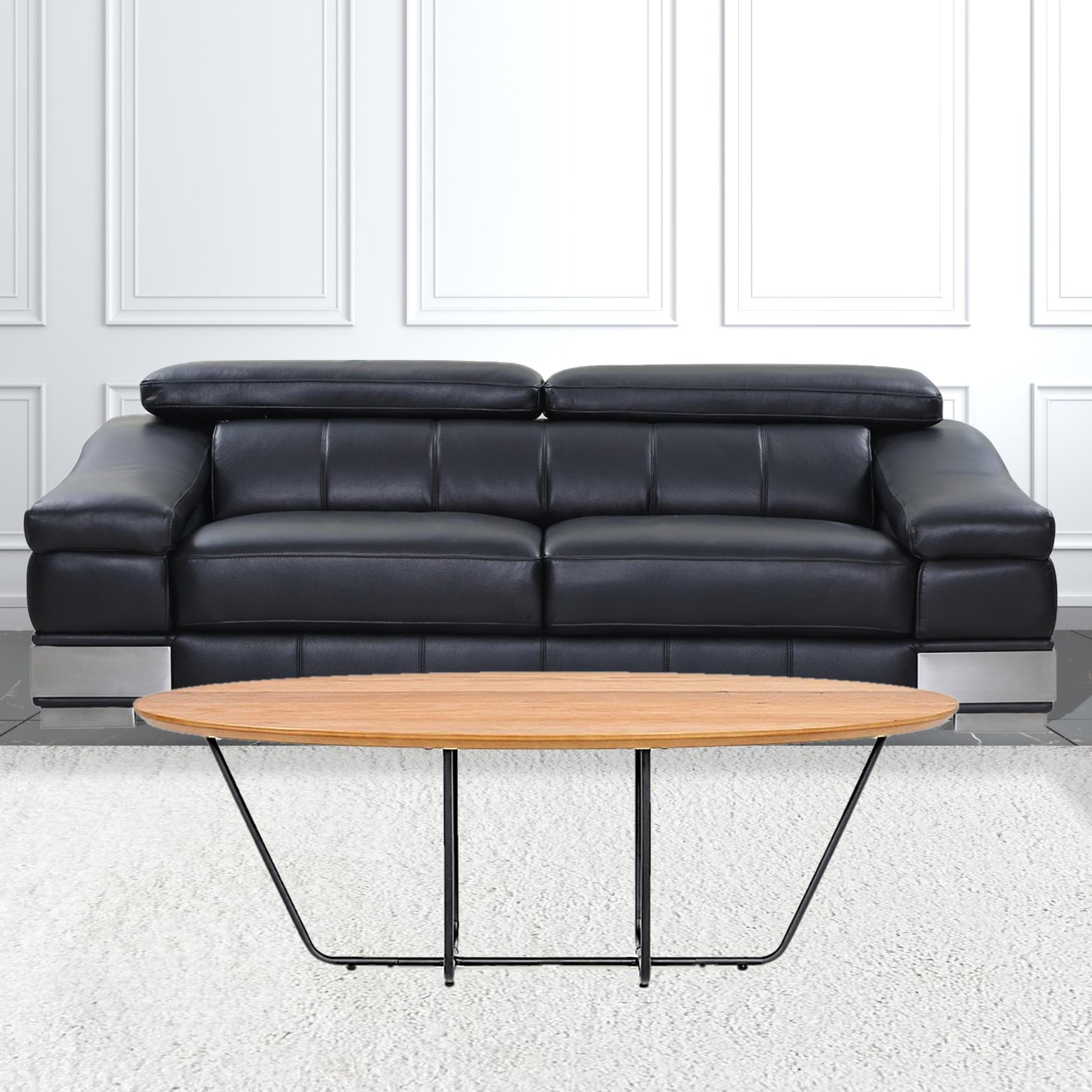 Industrial Small Oak and Black Powder Metal Coffee Table By Homeroots | Coffee Tables | Modishstore - 5