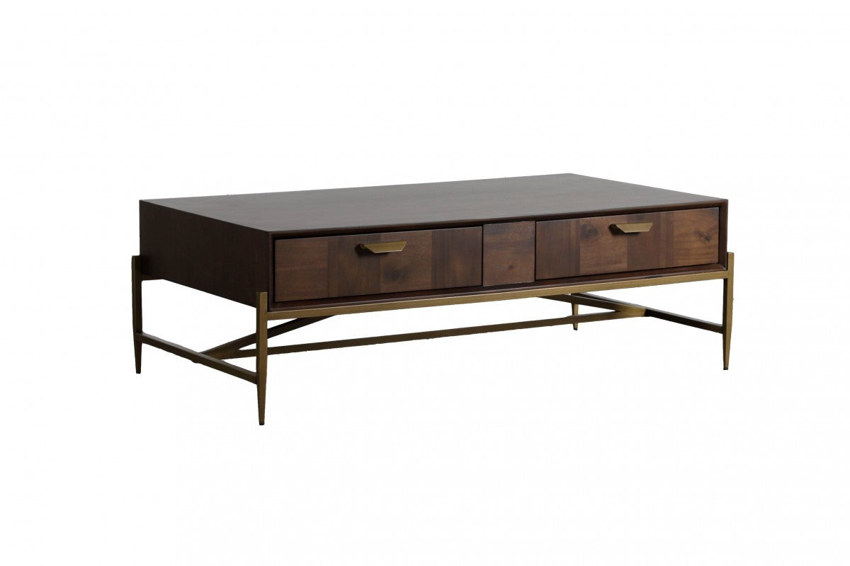 Modern Dark Mango Acacia and Brass Coffee Table By Homeroots | Coffee Tables | Modishstore