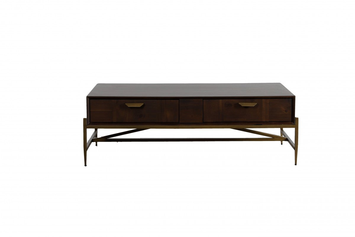 Modern Dark Mango Acacia and Brass Coffee Table By Homeroots | Coffee Tables | Modishstore - 2