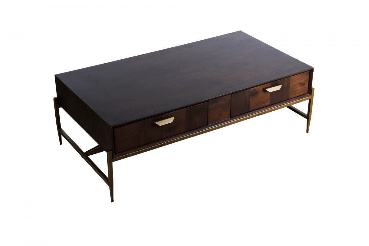 Modern Dark Mango Acacia and Brass Coffee Table By Homeroots | Coffee Tables | Modishstore - 3