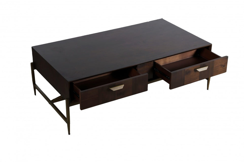 Modern Dark Mango Acacia and Brass Coffee Table By Homeroots | Coffee Tables | Modishstore - 4