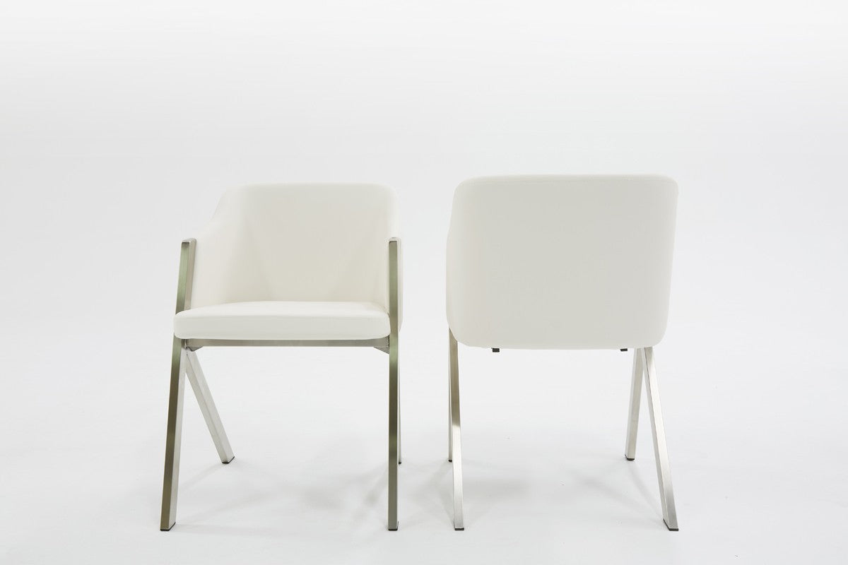 Set of Two White Faux Leather Modern Dining Chairs By Homeroots - 472150 | Dining Chairs | Modishstore - 6