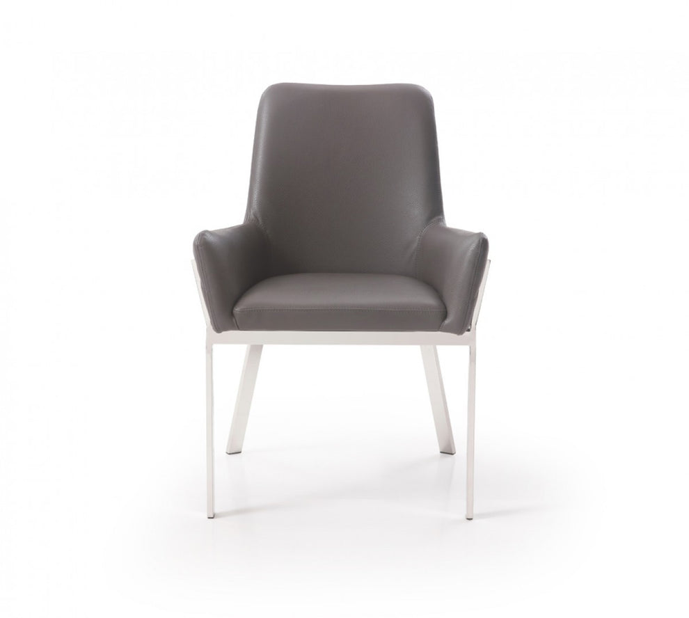 Grey Faux Leather Dining Chair By Homeroots | Dining Chairs | Modishstore - 2