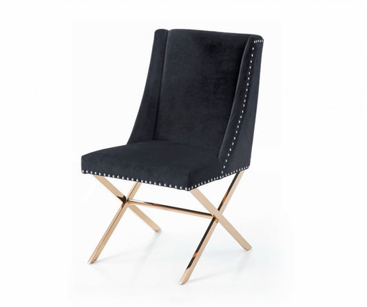 Black Velvet and Rose Gold Nailhead Modern Dining Chair By Homeroots | Dining Chairs | Modishstore