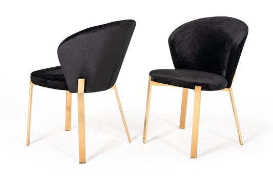 Set of Two Black Velvet Rosegold Dining Chairs By Homeroots | Dining Chairs | Modishstore