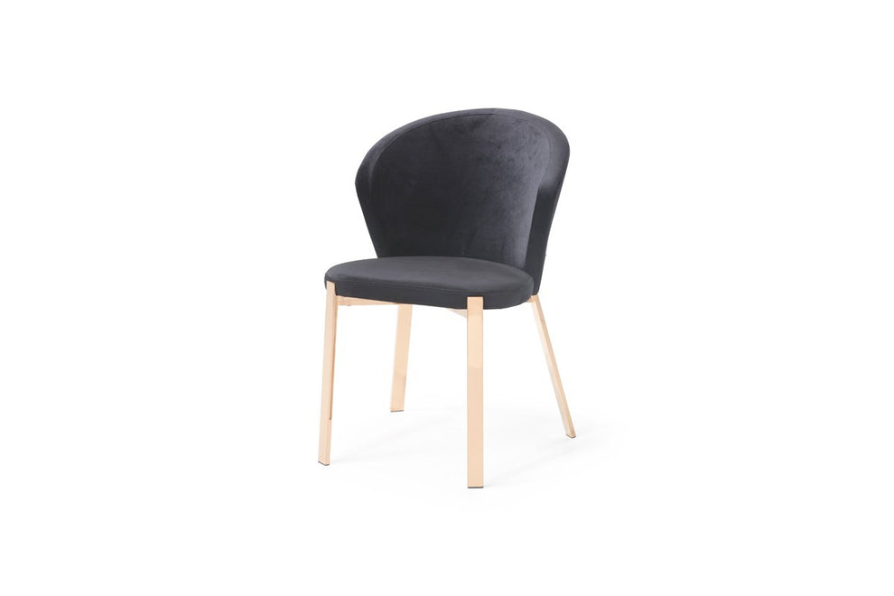 Set of Two Black Velvet Rosegold Dining Chairs By Homeroots | Dining Chairs | Modishstore - 3