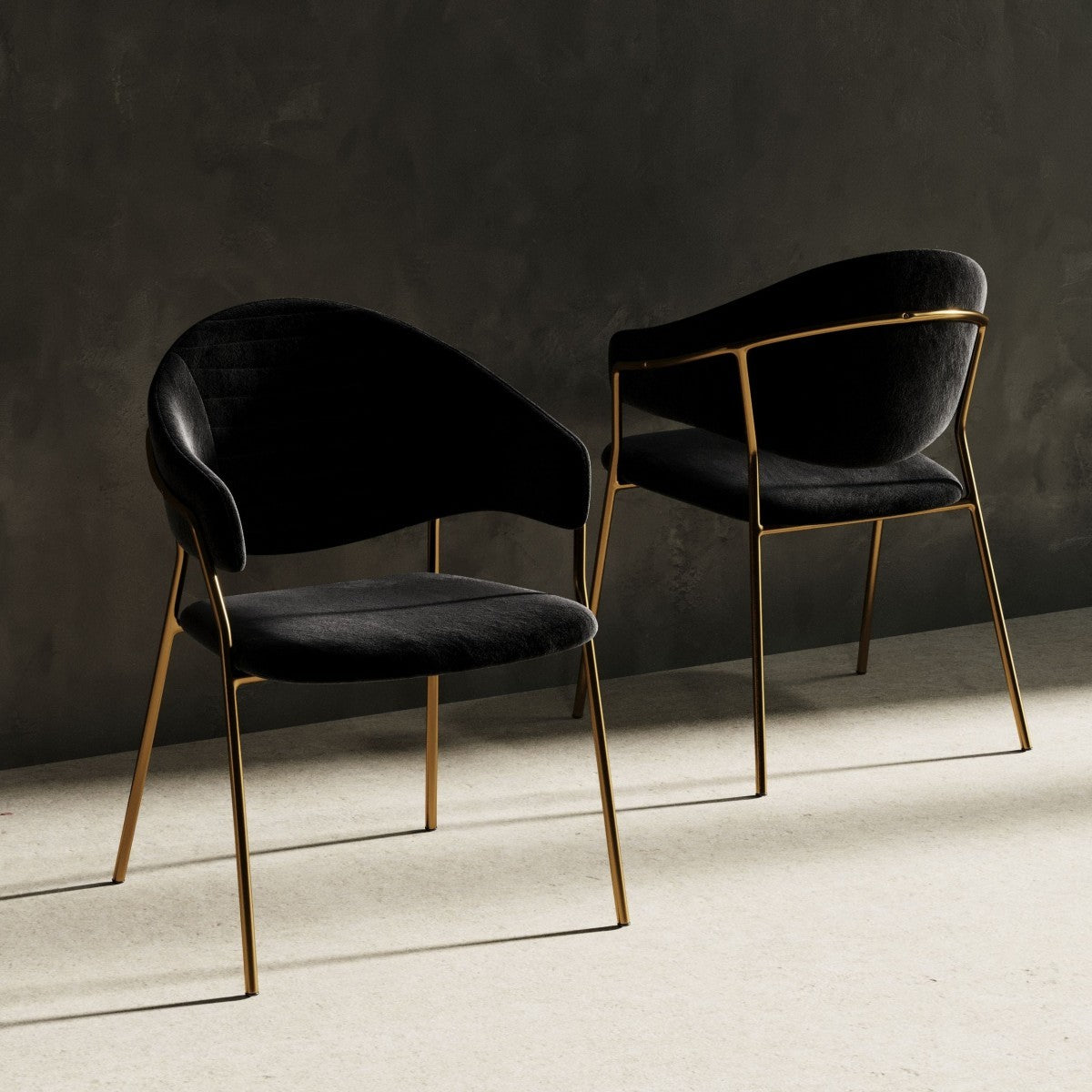 Set of Two Black Gold Velvet Modern Dining Chairs By Homeroots | Dining Chairs | Modishstore