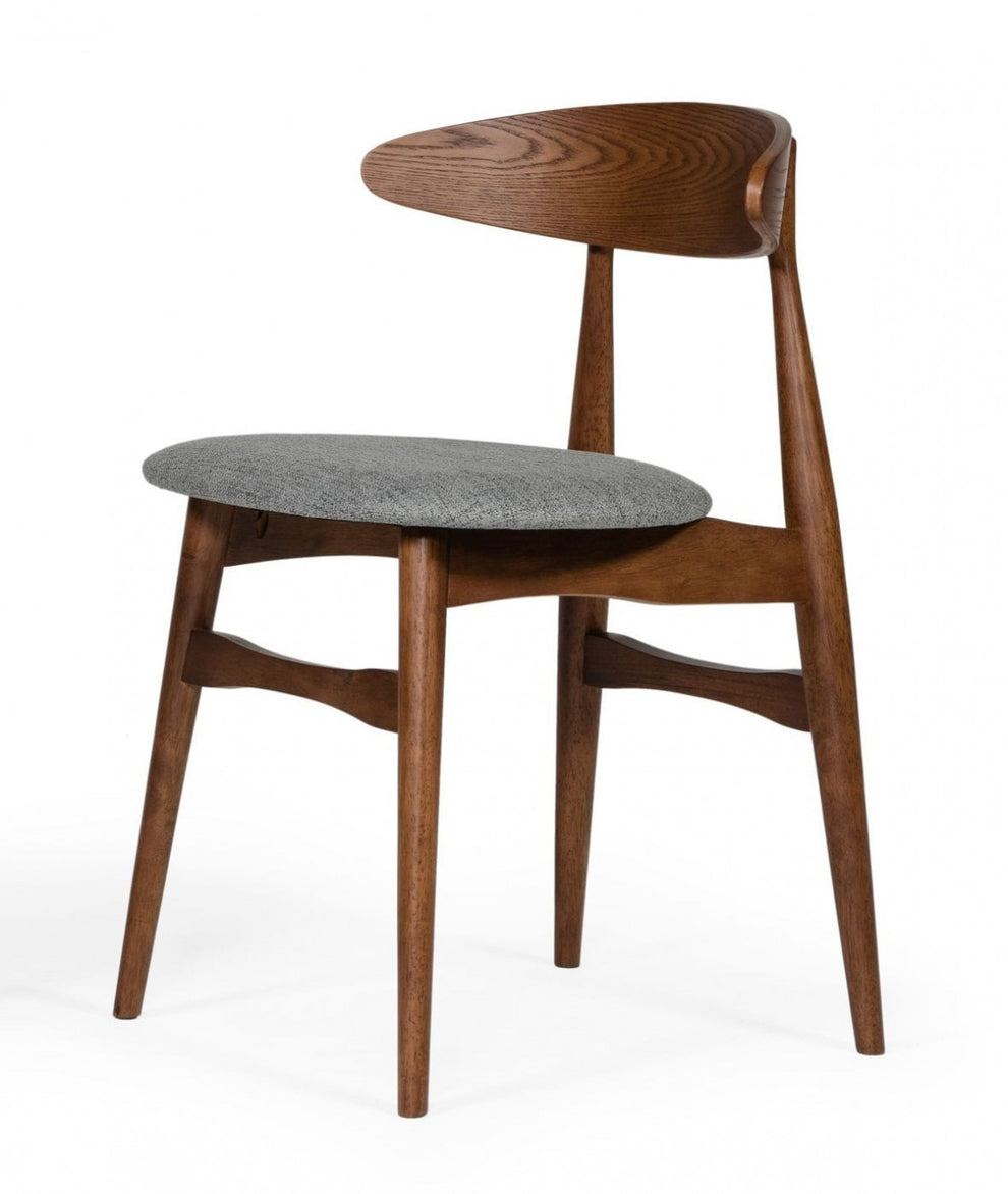 Set of Two Gray Walnut Fabric Dining Chairs By Homeroots | Dining Chairs | Modishstore - 2