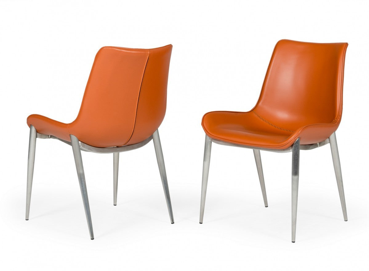 Set of Two Cognac Faux Leather Modern Dining Chairs By Homeroots | Dining Chairs | Modishstore