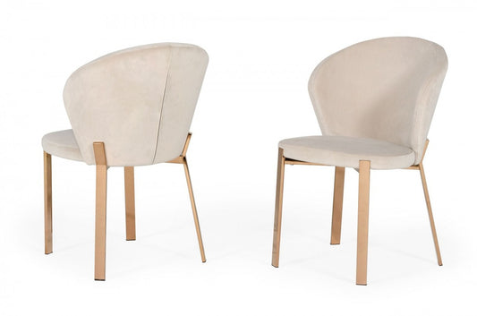 Beige Velvet Rosegold Dining Chair By Homeroots | Dining Chairs | Modishstore