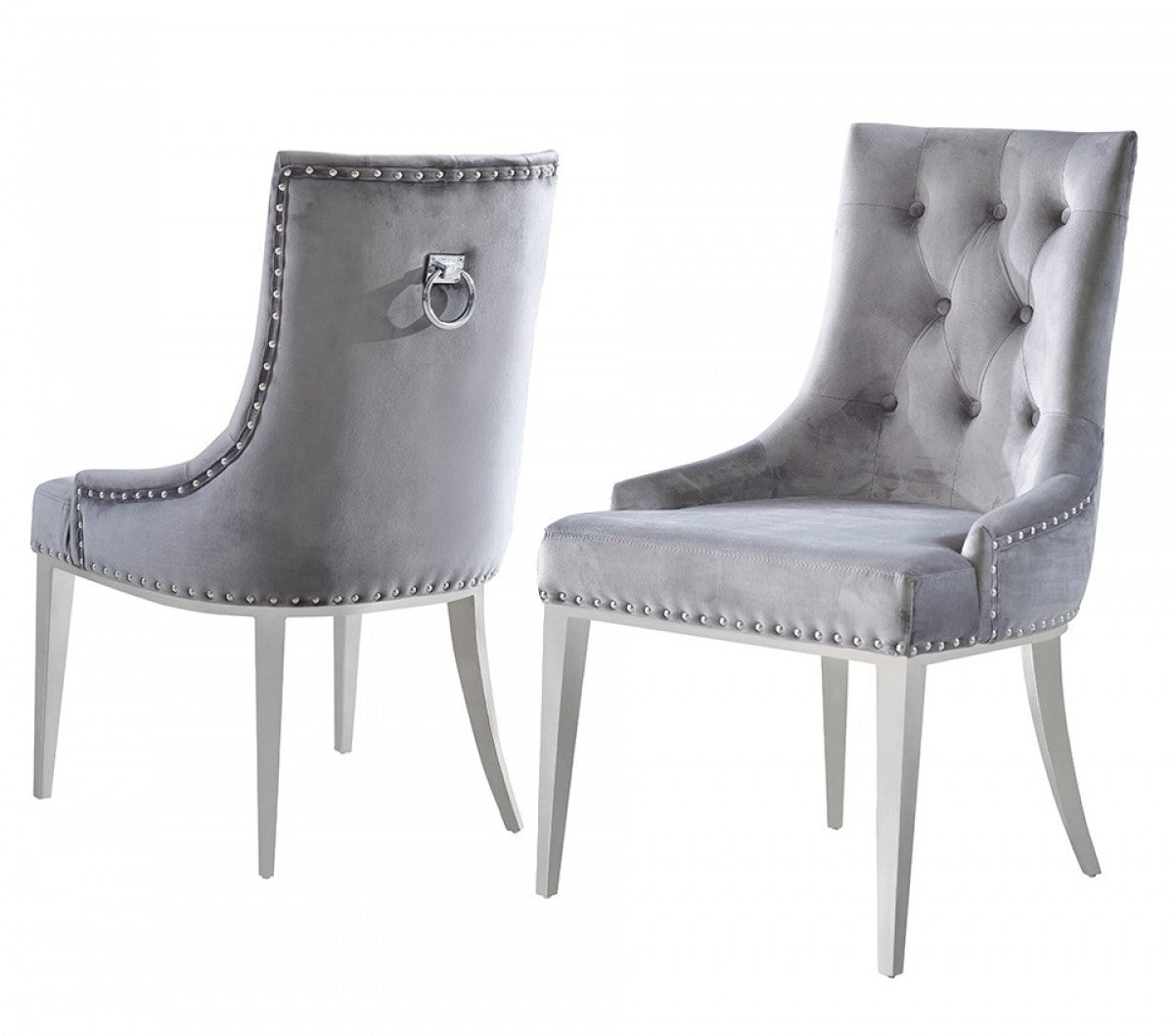 Set of Two Grey Velvet Tufted Dining Chairs By Homeroots | Dining Chairs | Modishstore