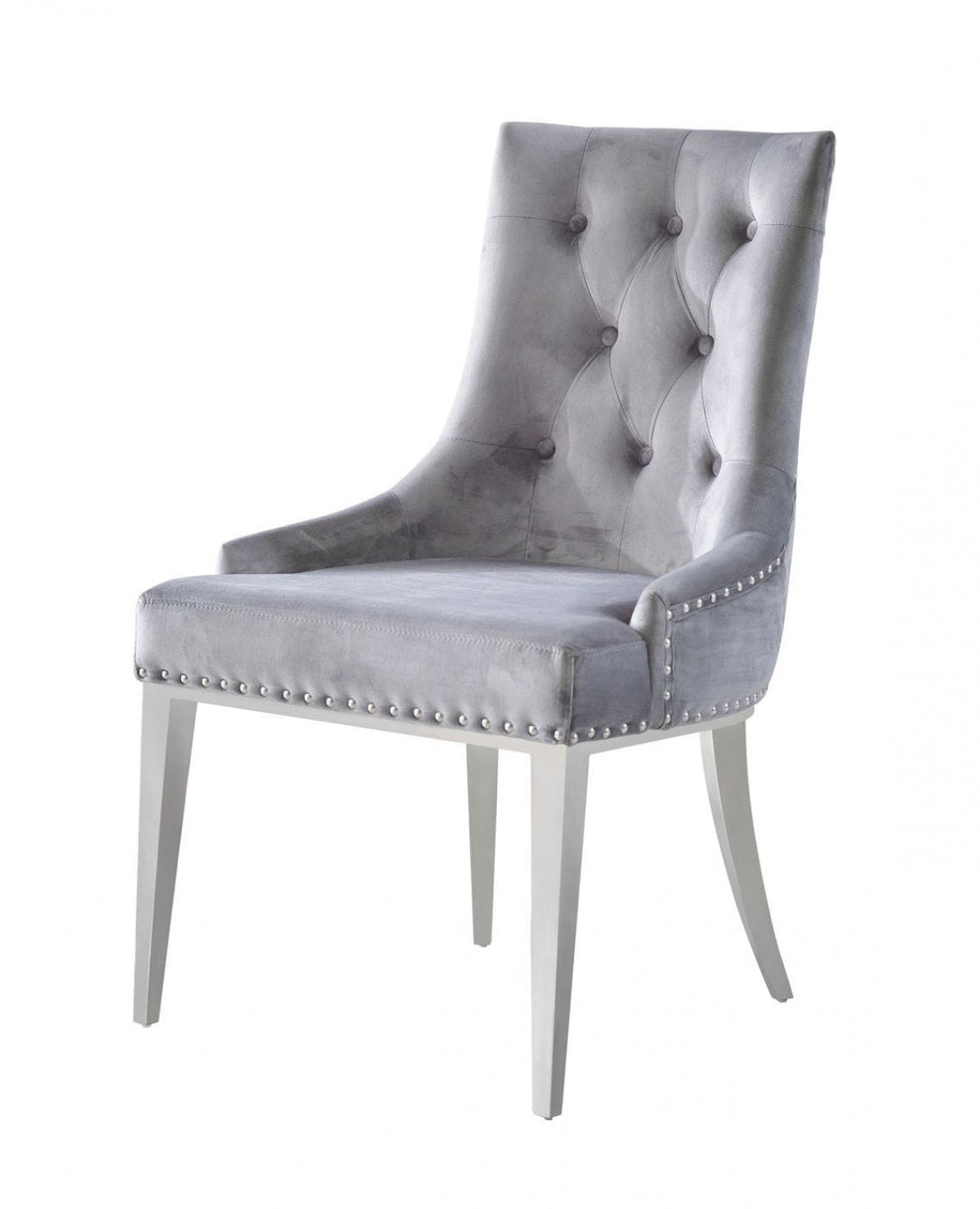 Set of Two Grey Velvet Tufted Dining Chairs By Homeroots | Dining Chairs | Modishstore - 2