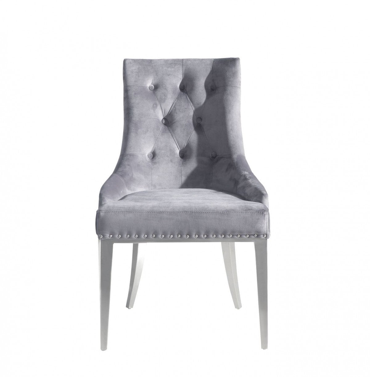 Set of Two Grey Velvet Tufted Dining Chairs By Homeroots | Dining Chairs | Modishstore - 3