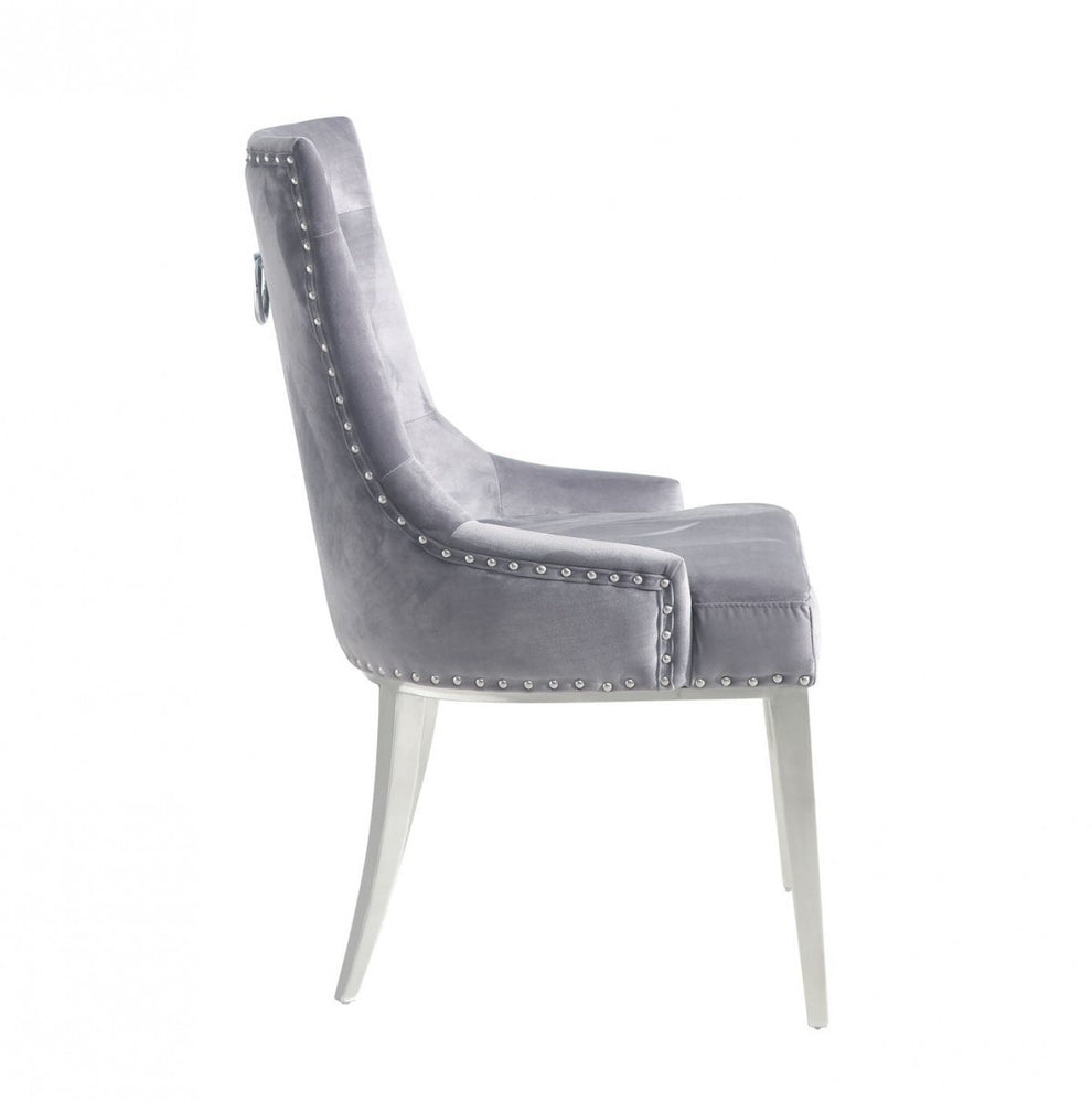 Set of Two Grey Velvet Tufted Dining Chairs By Homeroots | Dining Chairs | Modishstore - 4