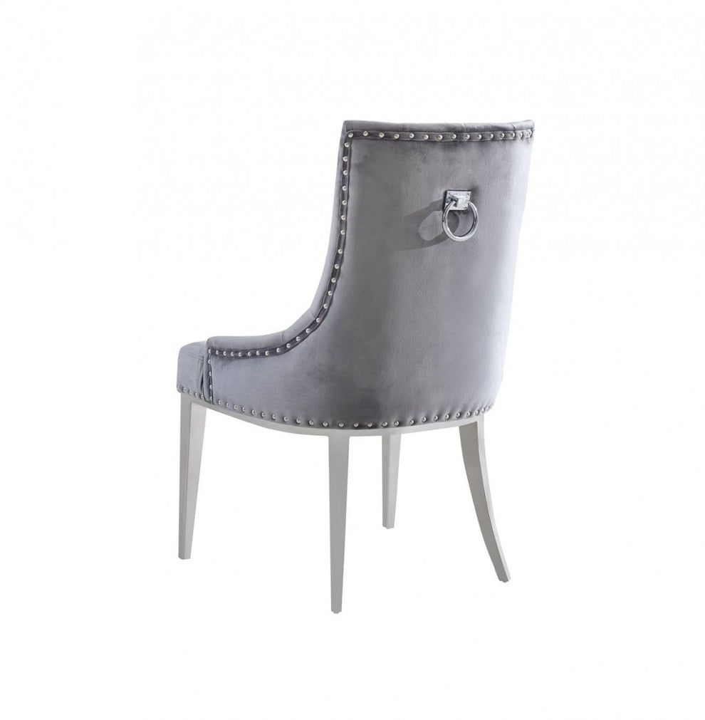 Set of Two Grey Velvet Tufted Dining Chairs By Homeroots | Dining Chairs | Modishstore - 5