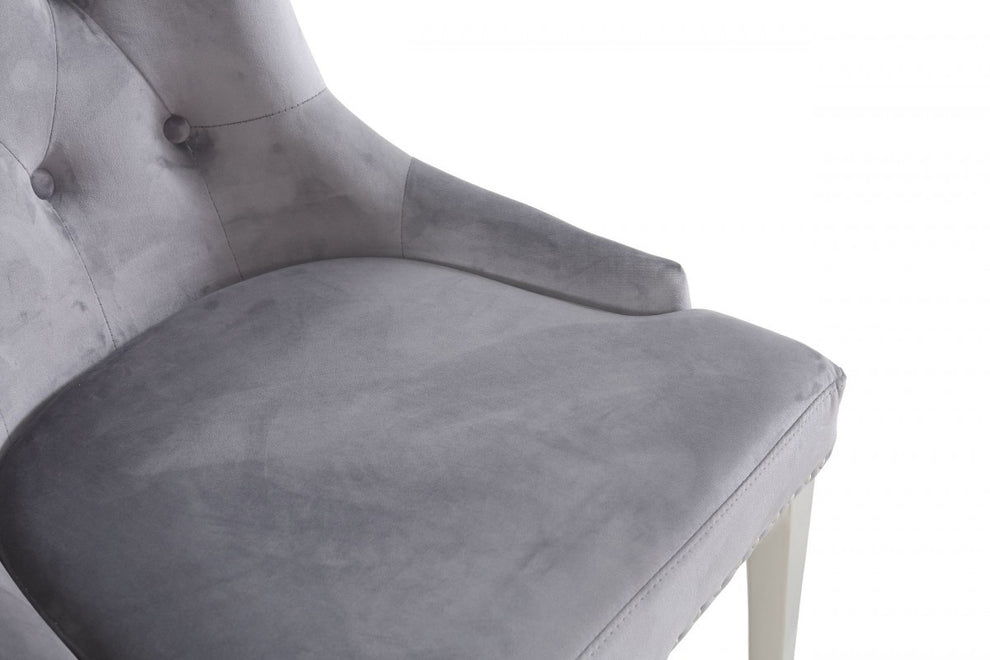 Set of Two Grey Velvet Tufted Dining Chairs By Homeroots | Dining Chairs | Modishstore - 6