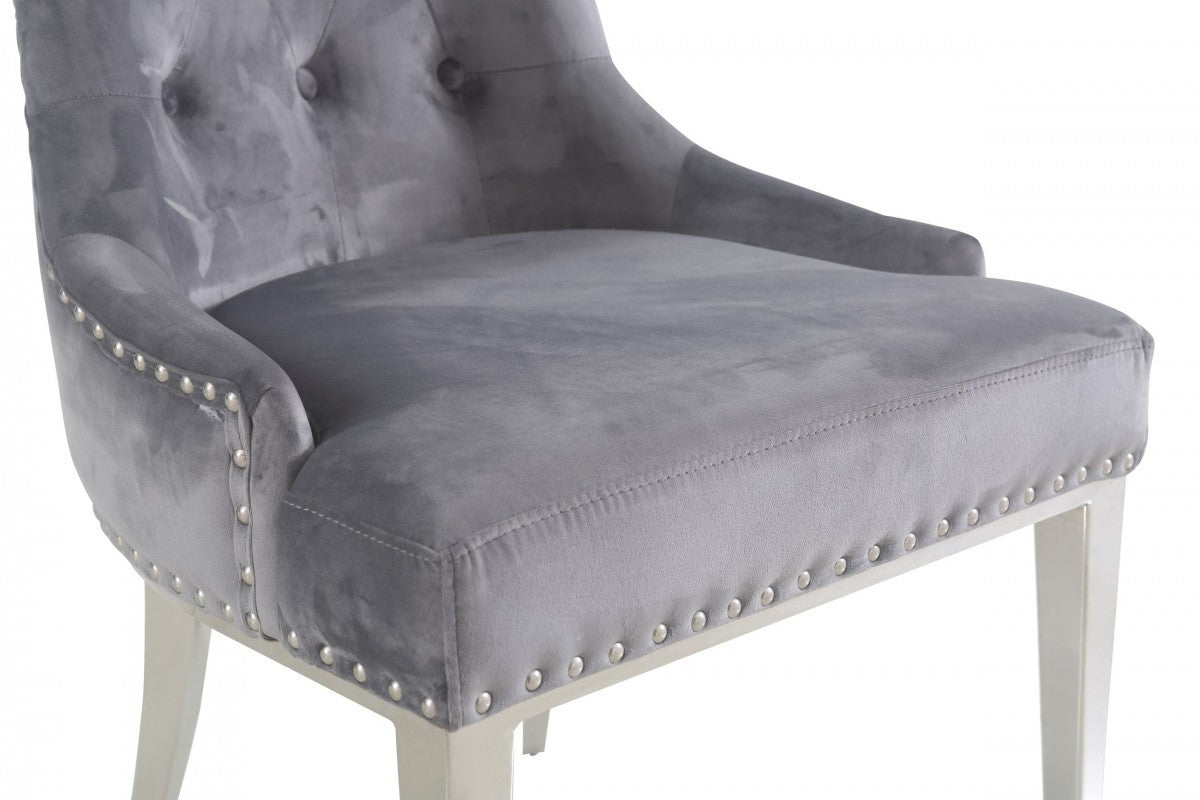 Set of Two Grey Velvet Tufted Dining Chairs By Homeroots | Dining Chairs | Modishstore - 7
