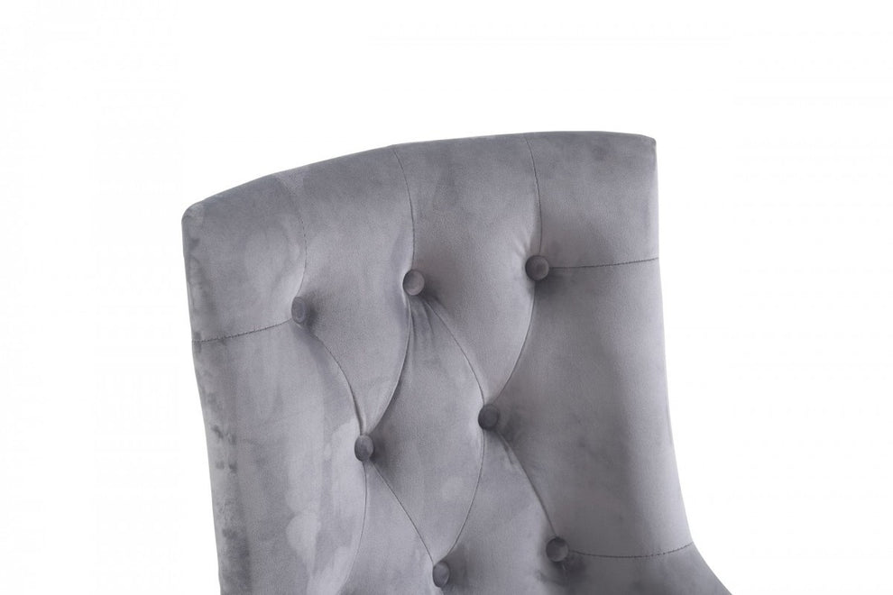 Set of Two Grey Velvet Tufted Dining Chairs By Homeroots | Dining Chairs | Modishstore - 8