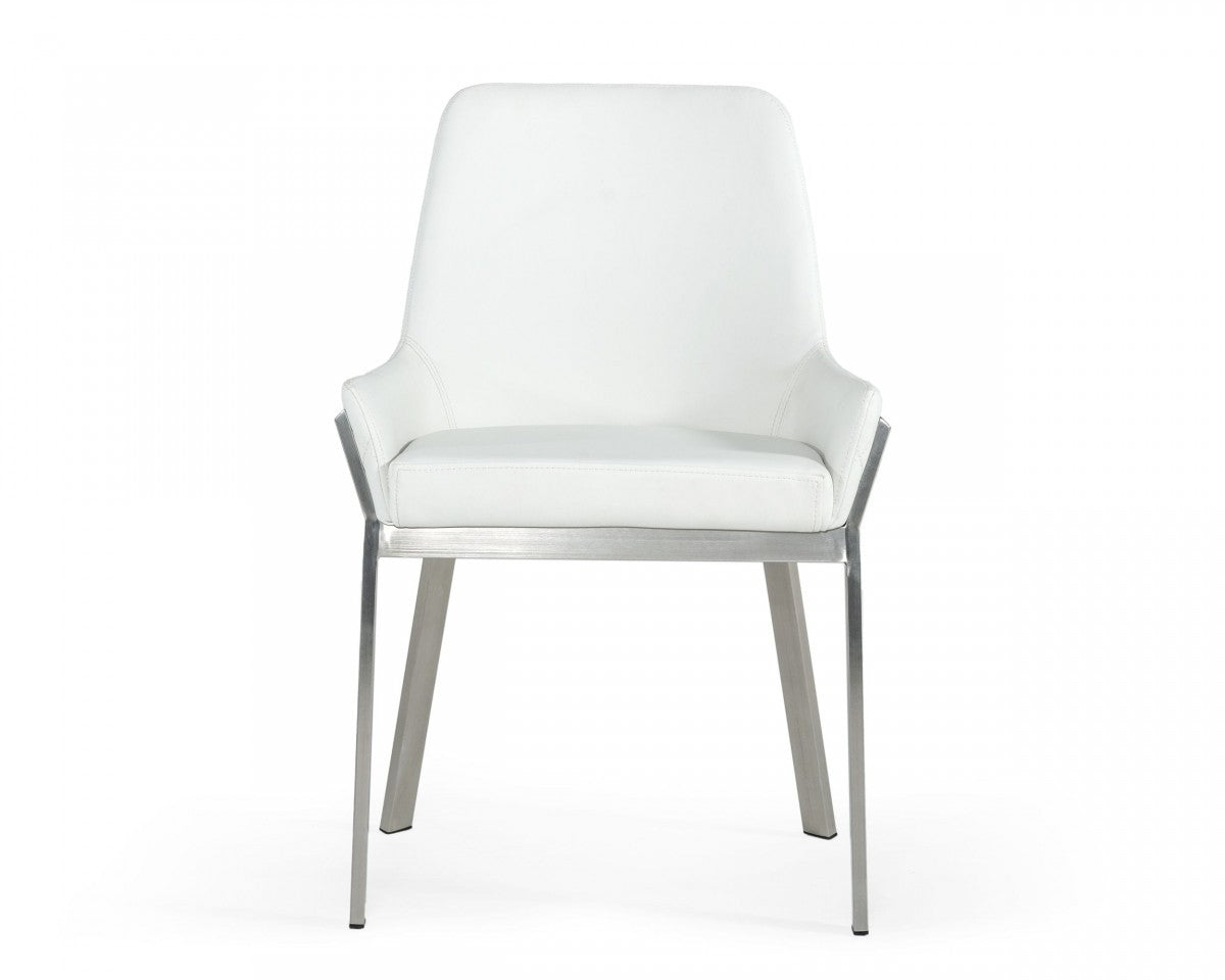 White Brushed Stainless Steel Dining Chair By Homeroots | Dining Chairs | Modishstore - 2