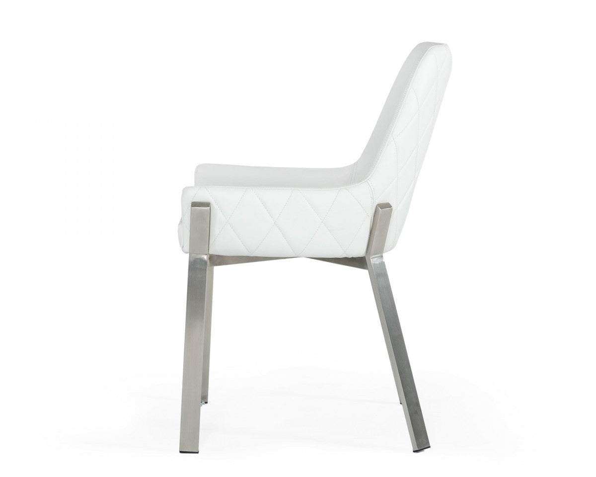 White Brushed Stainless Steel Dining Chair By Homeroots | Dining Chairs | Modishstore - 3