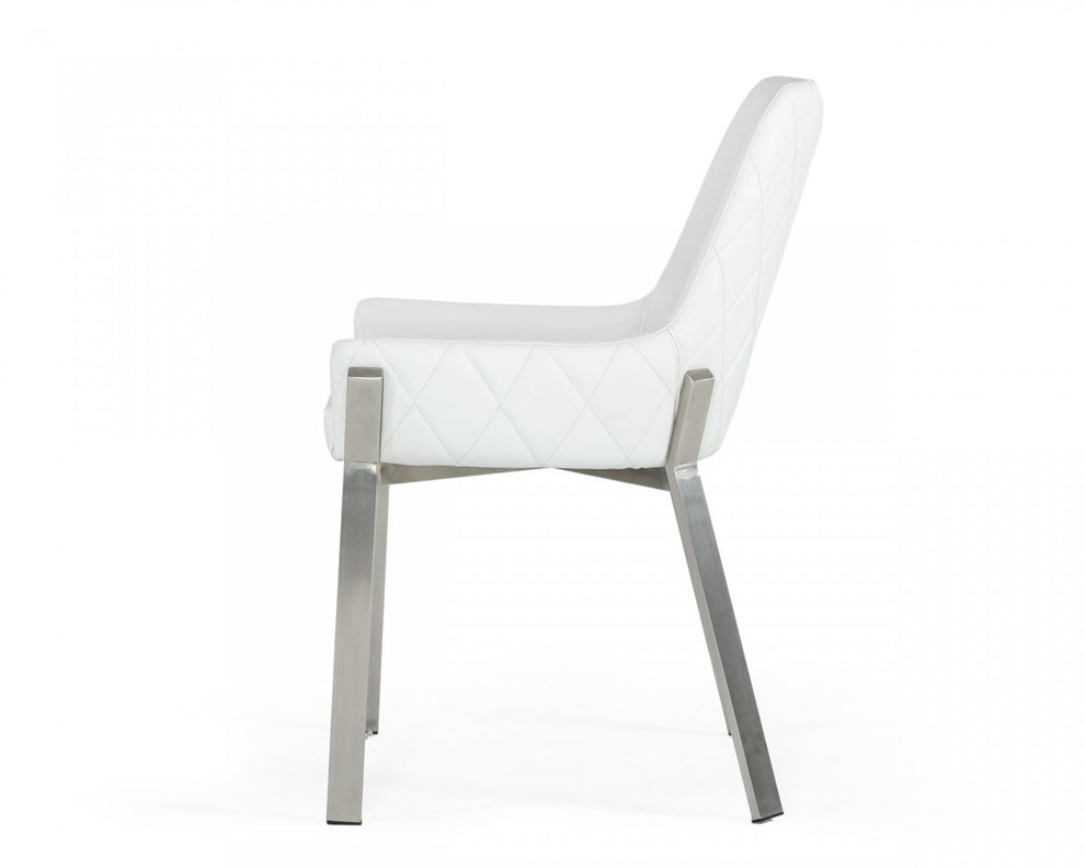 White Brushed Stainless Steel Dining Chair By Homeroots | Dining Chairs | Modishstore - 3